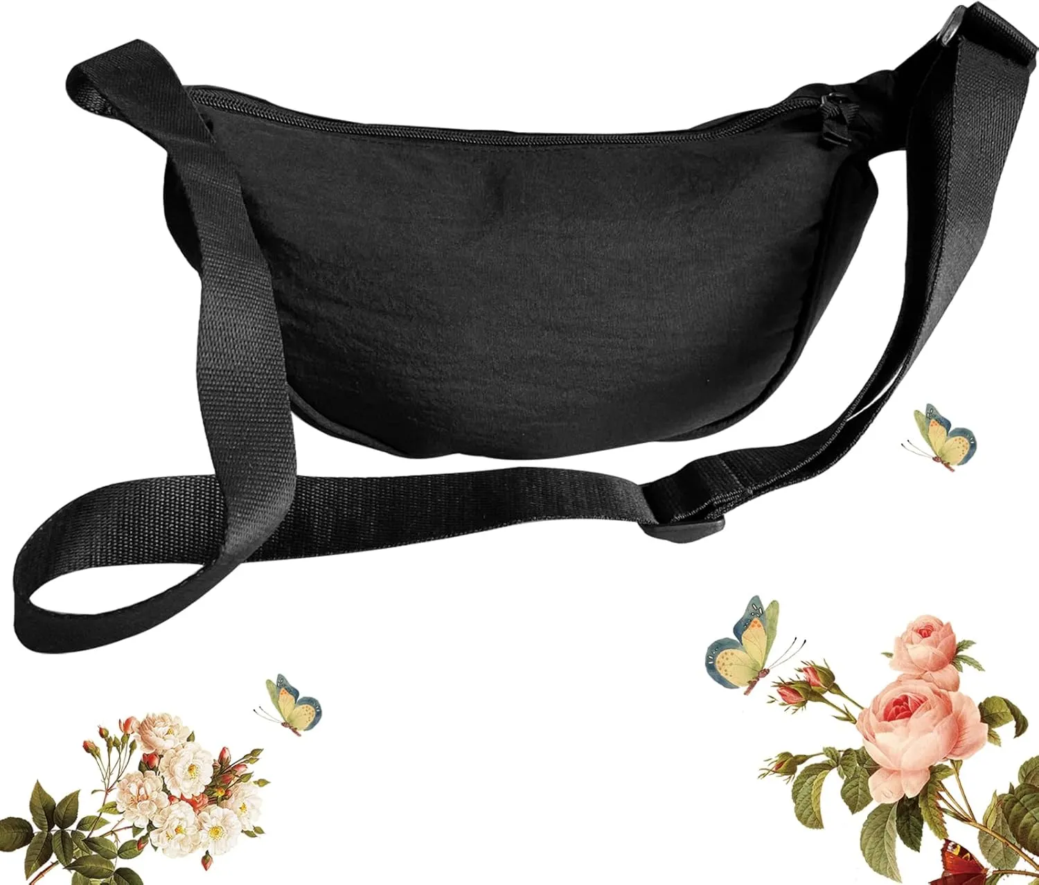 Crescent Bag for Women Men Small Nylon Crossbody Lightweight Shoulder Purse Travel Waist Bag
