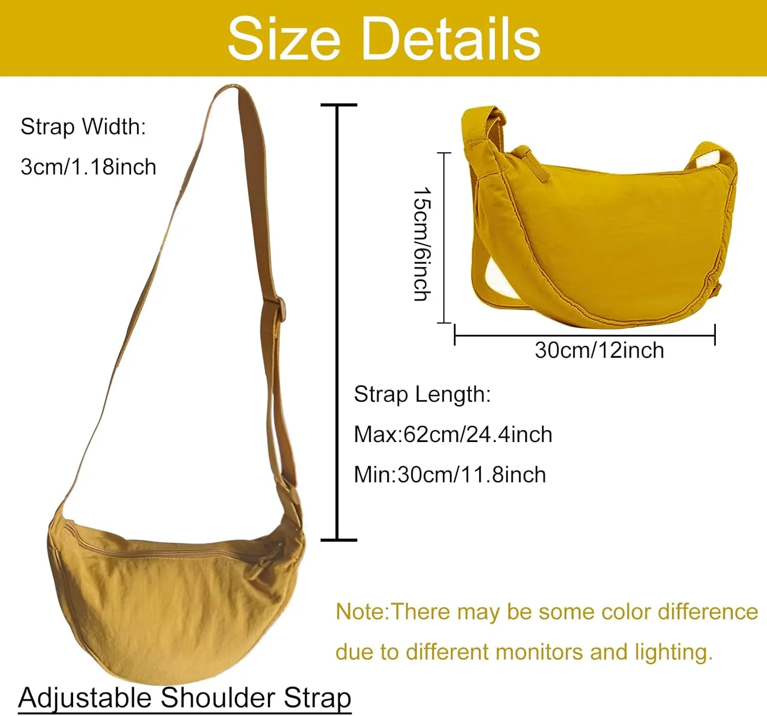 Crescent Bag for Women Men Small Nylon Crossbody Lightweight Shoulder Purse Travel Waist Bag