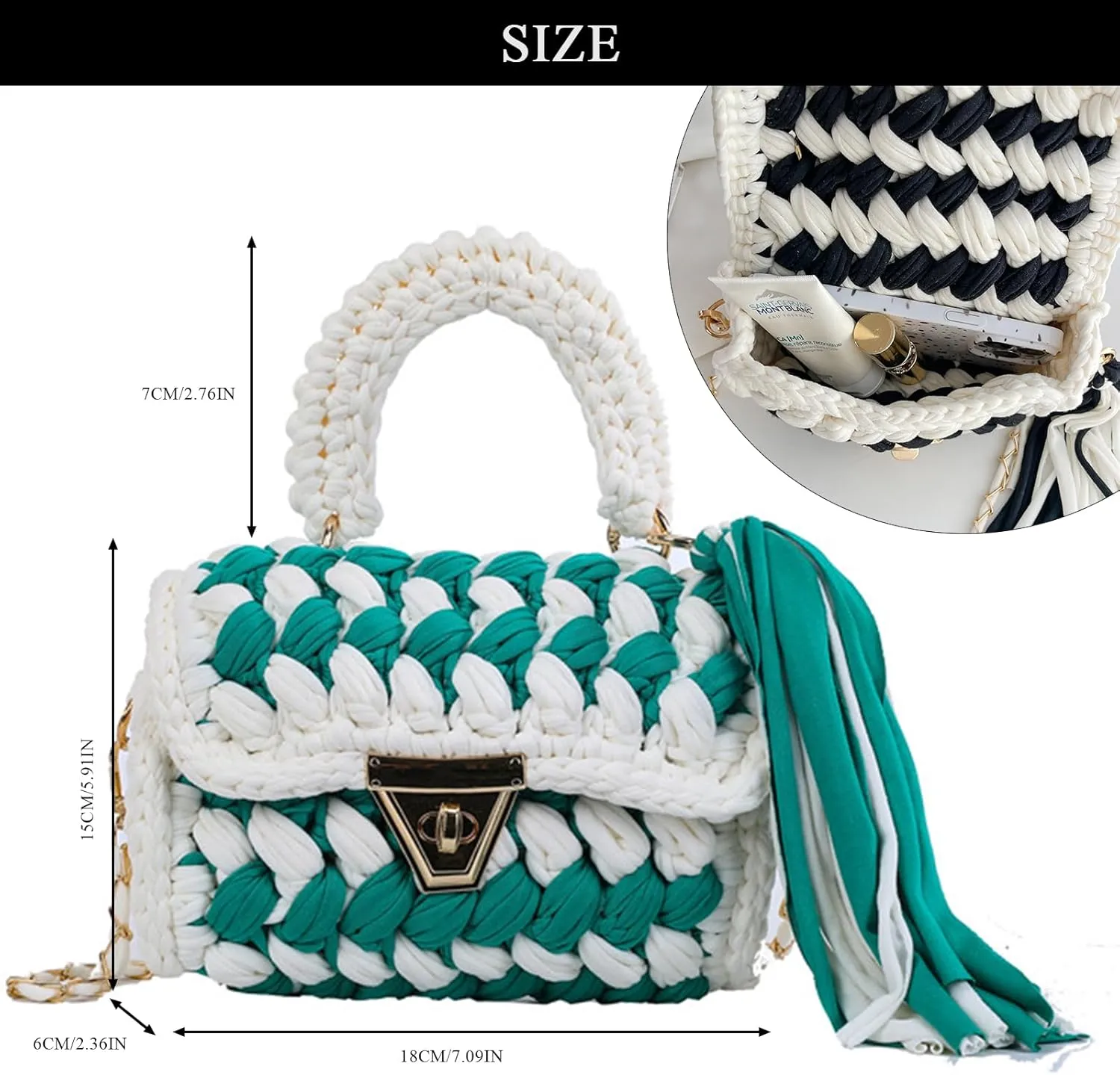 Crochet Purses, Woven Crossbody Bags for Women Colorful Knitted Purse Handbags Knot Bag