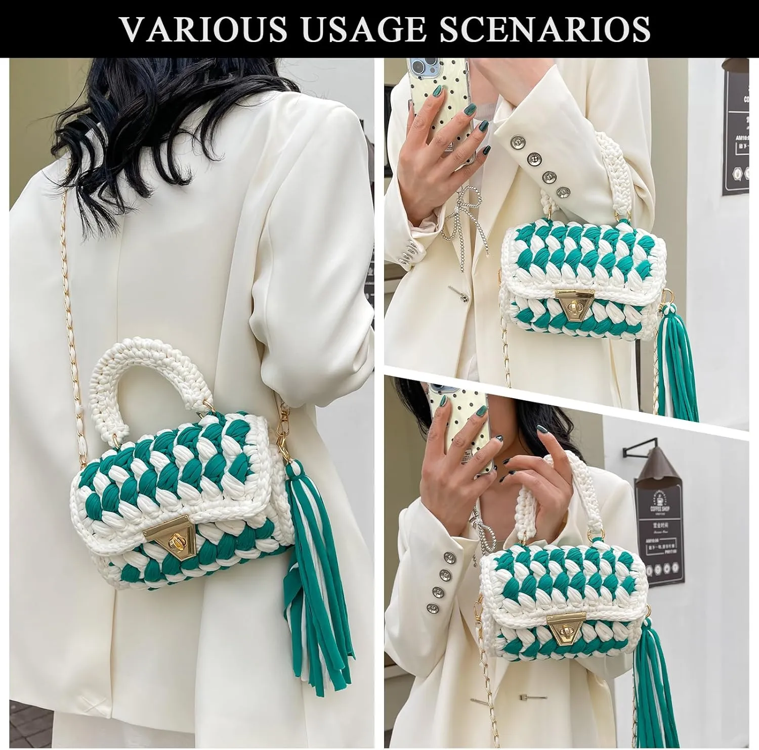 Crochet Purses, Woven Crossbody Bags for Women Colorful Knitted Purse Handbags Knot Bag