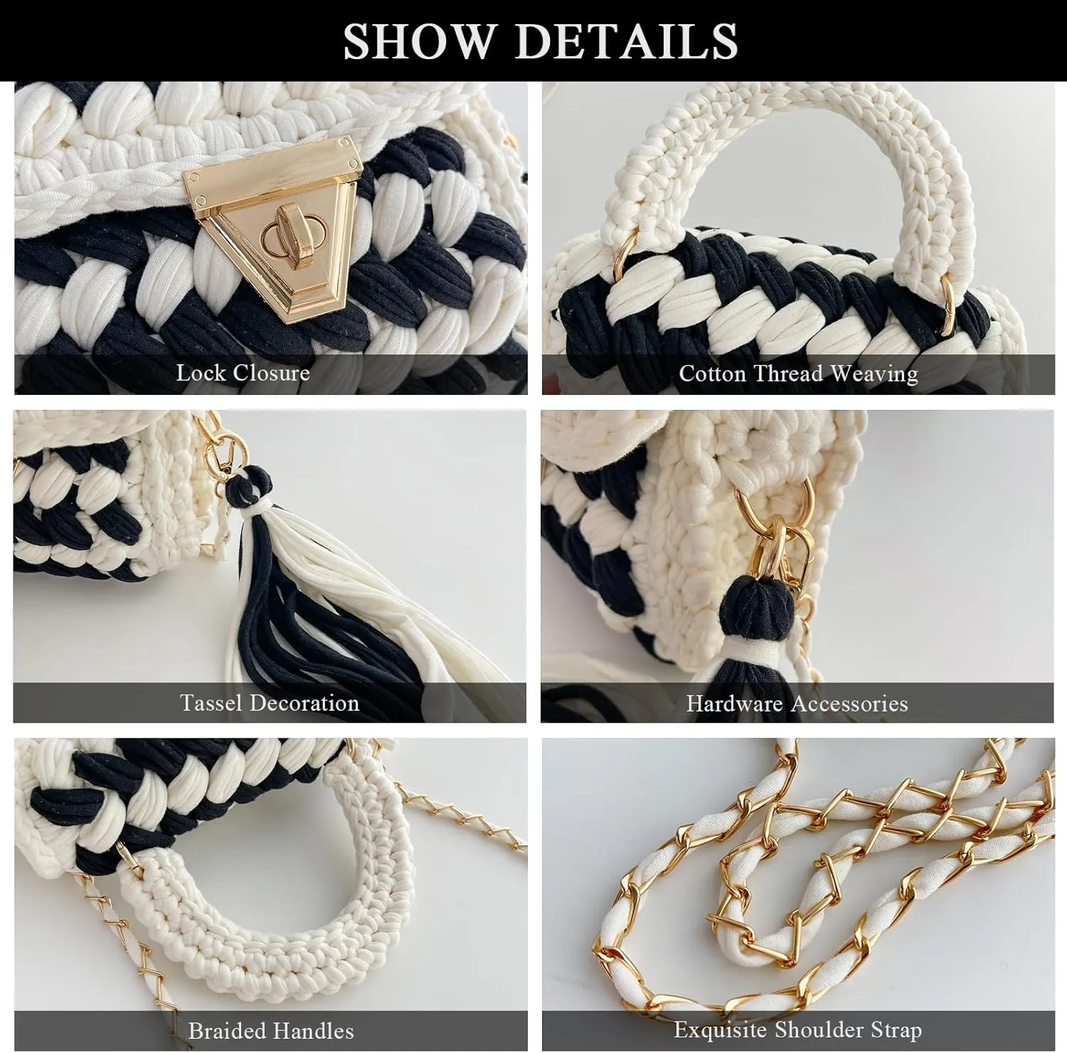 Crochet Purses, Woven Crossbody Bags for Women Colorful Knitted Purse Handbags Knot Bag