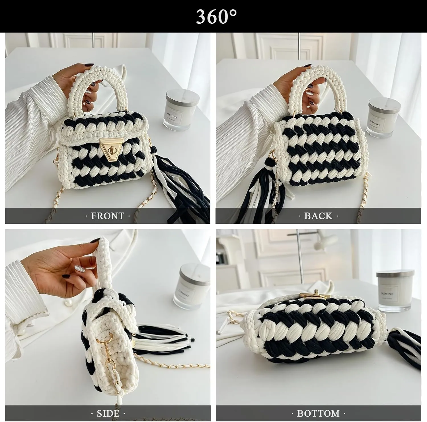 Crochet Purses, Woven Crossbody Bags for Women Colorful Knitted Purse Handbags Knot Bag
