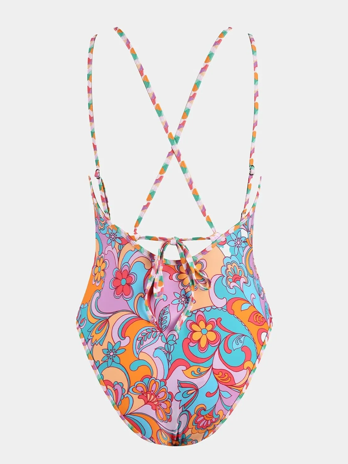 CUPSHE Women's One Piece Swimsuit Bathing Suit Double Strap Back Tie Low Cut Boho Paisley Swimwear