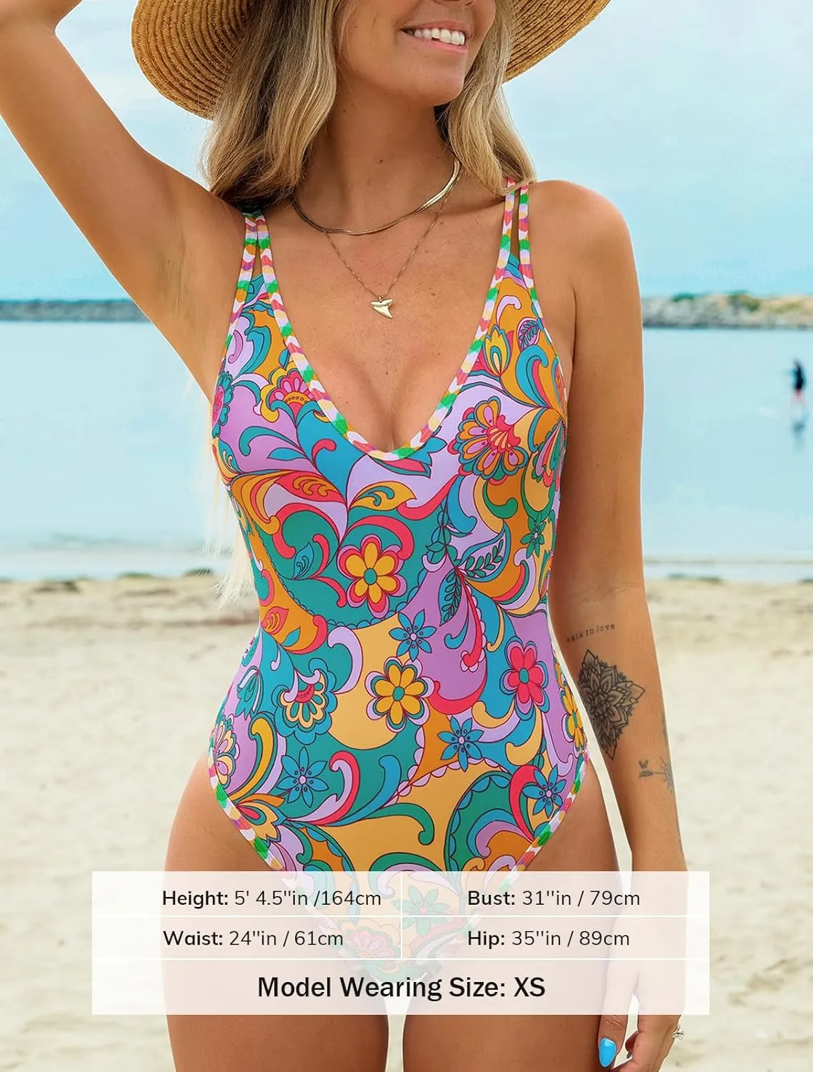 CUPSHE Women's One Piece Swimsuit Bathing Suit Double Strap Back Tie Low Cut Boho Paisley Swimwear