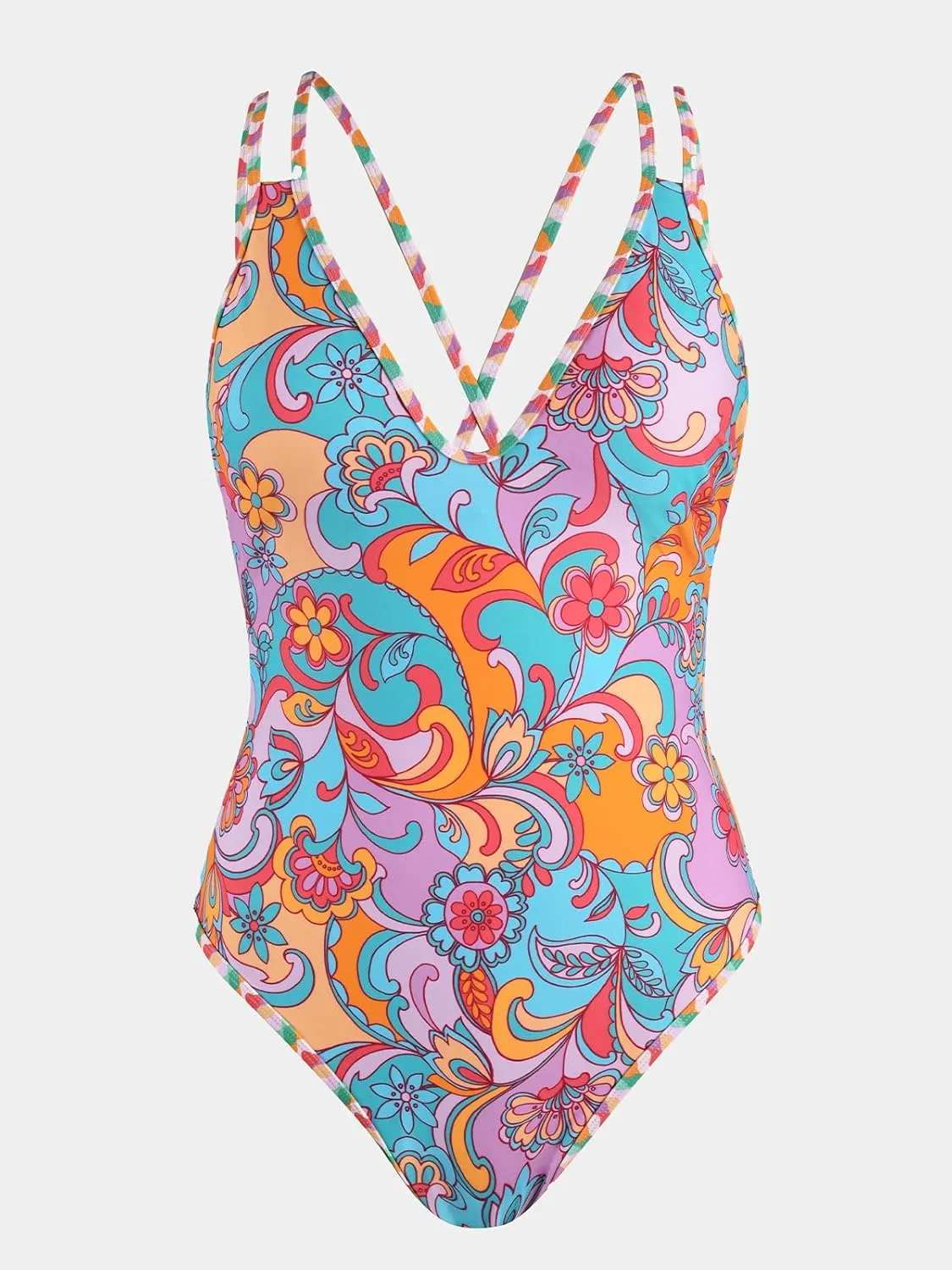 CUPSHE Women's One Piece Swimsuit Bathing Suit Double Strap Back Tie Low Cut Boho Paisley Swimwear