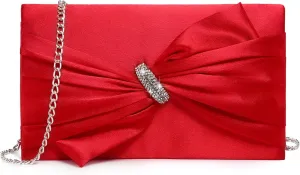 Dasein Women Elegant Satin Bow Flap Evening Bag Rhinestone Clutch Purse Handbag Formal/Wedding/Prom/Party