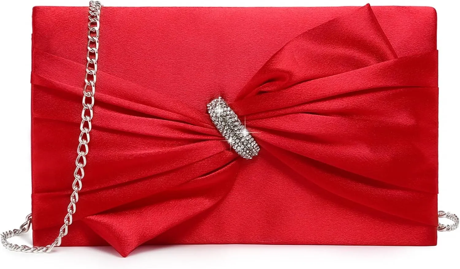 Dasein Women Elegant Satin Bow Flap Evening Bag Rhinestone Clutch Purse Handbag Formal/Wedding/Prom/Party