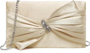 Dasein Women Elegant Satin Bow Flap Evening Bag Rhinestone Clutch Purse Handbag Formal/Wedding/Prom/Party