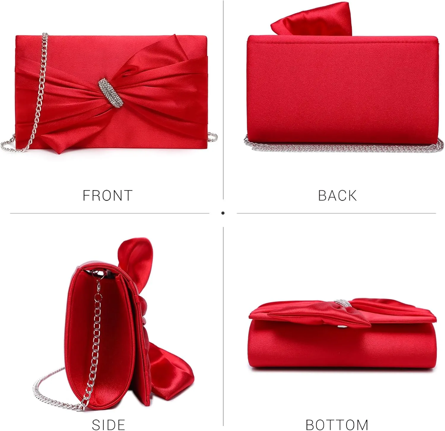Dasein Women Elegant Satin Bow Flap Evening Bag Rhinestone Clutch Purse Handbag Formal/Wedding/Prom/Party