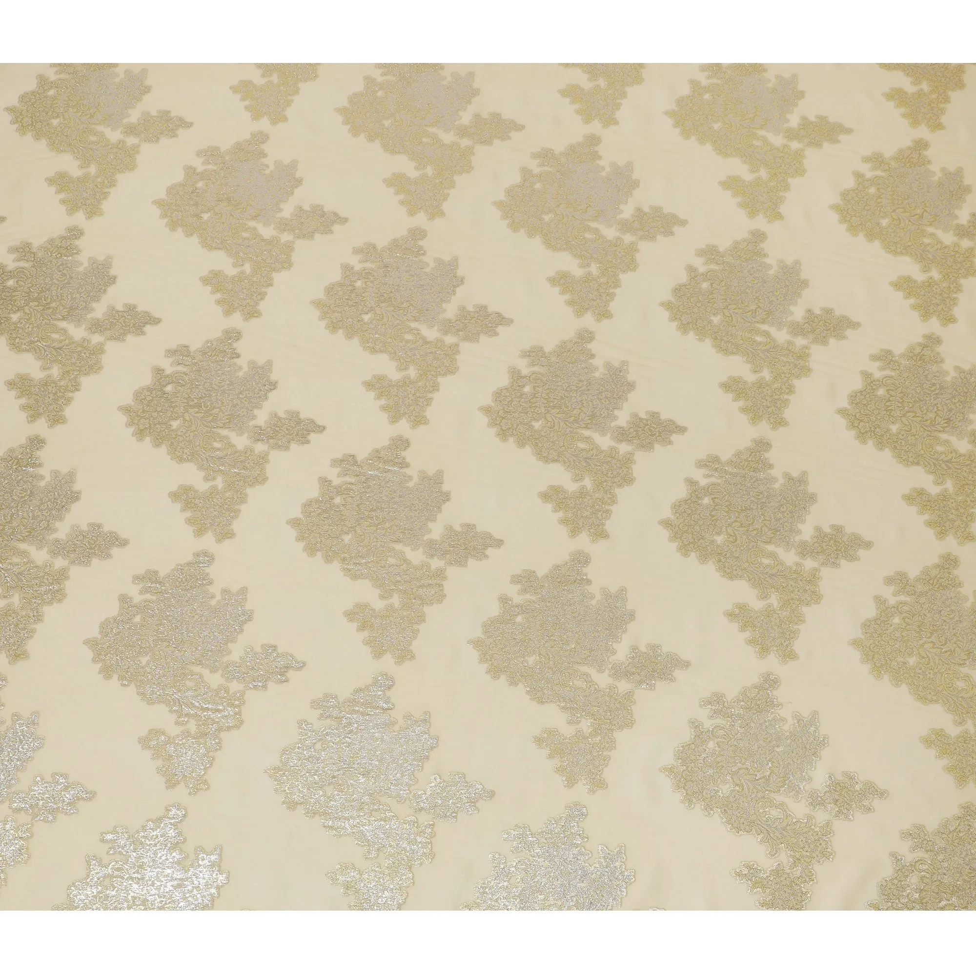 Elegant Blonde Yellow Silk Chiffon Fabric with Metallic Lurex Floral Design, 110 cm Width, South Korea-D19717