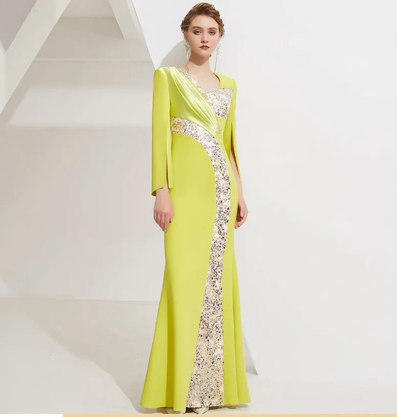 Elegant high-end light luxury niche dress women's long sleeve long evening gown dress- Italia