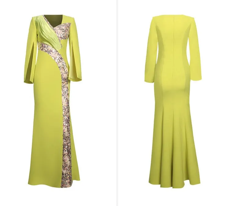 Elegant high-end light luxury niche dress women's long sleeve long evening gown dress- Italia
