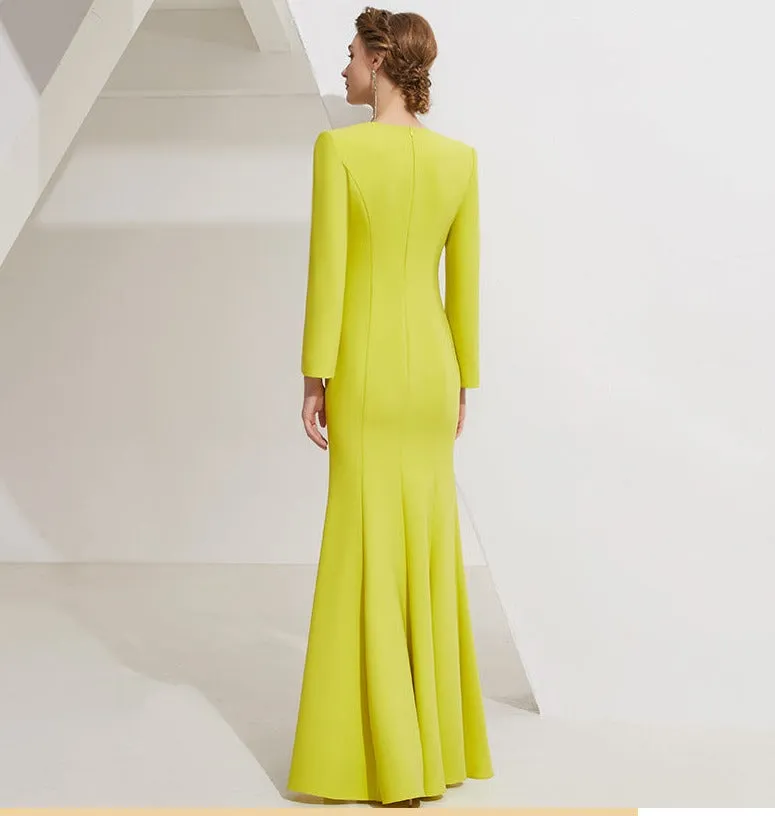 Elegant high-end light luxury niche dress women's long sleeve long evening gown dress- Italia