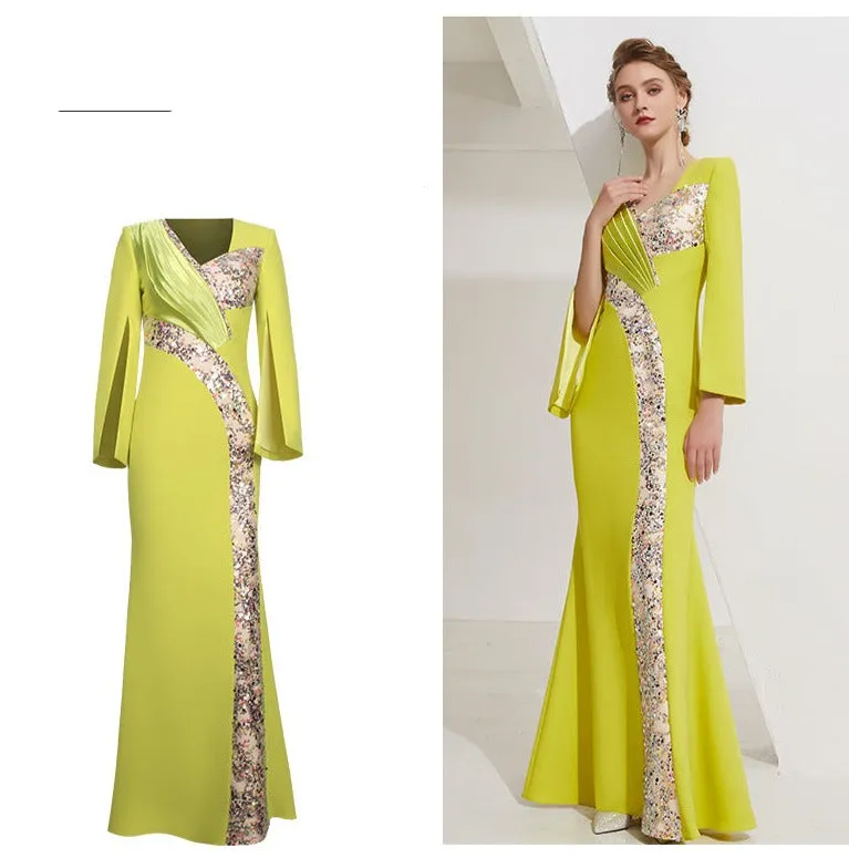 Elegant high-end light luxury niche dress women's long sleeve long evening gown dress- Italia