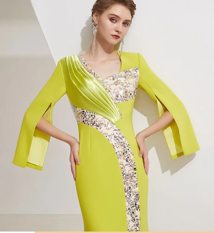Elegant high-end light luxury niche dress women's long sleeve long evening gown dress- Italia