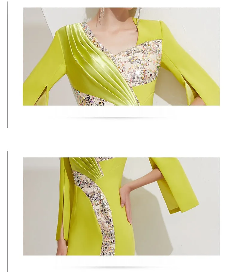 Elegant high-end light luxury niche dress women's long sleeve long evening gown dress- Italia