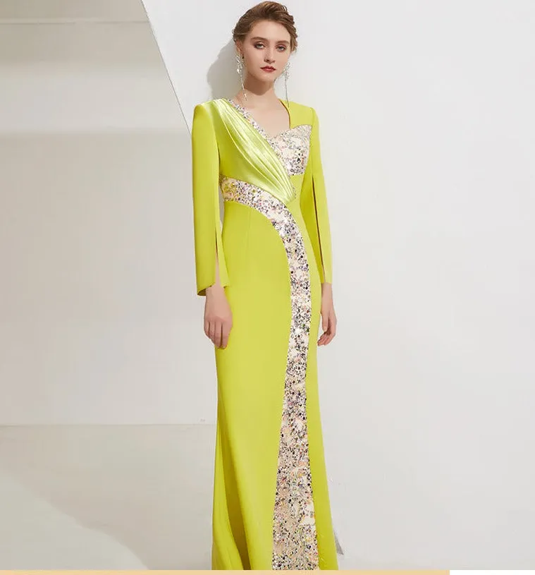 Elegant high-end light luxury niche dress women's long sleeve long evening gown dress- Italia
