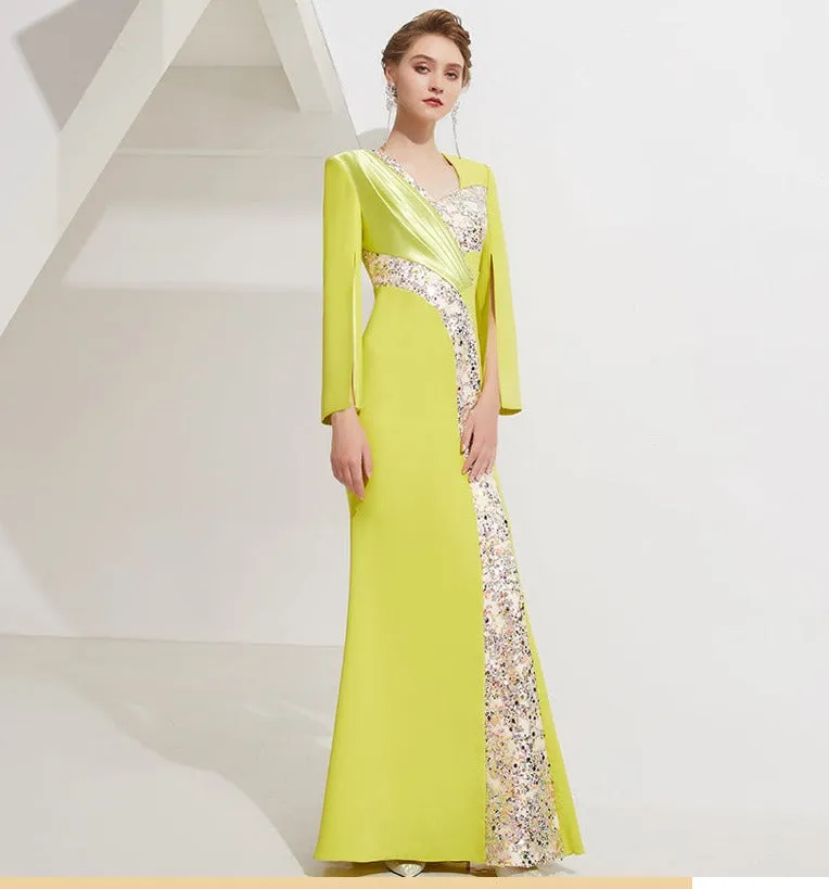 Elegant high-end light luxury niche dress women's long sleeve long evening gown dress- Italia