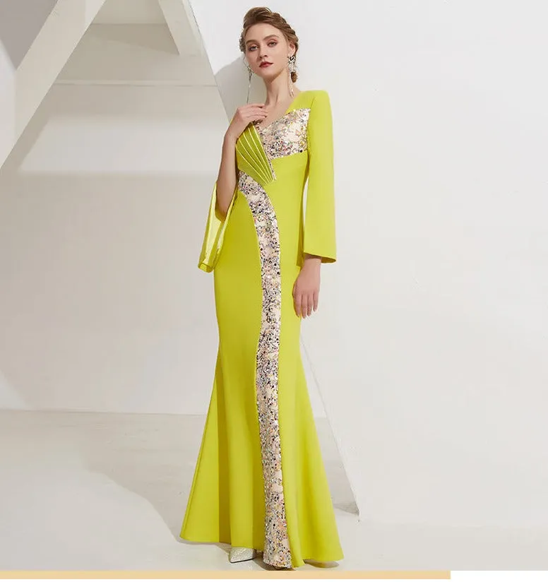 Elegant high-end light luxury niche dress women's long sleeve long evening gown dress- Italia