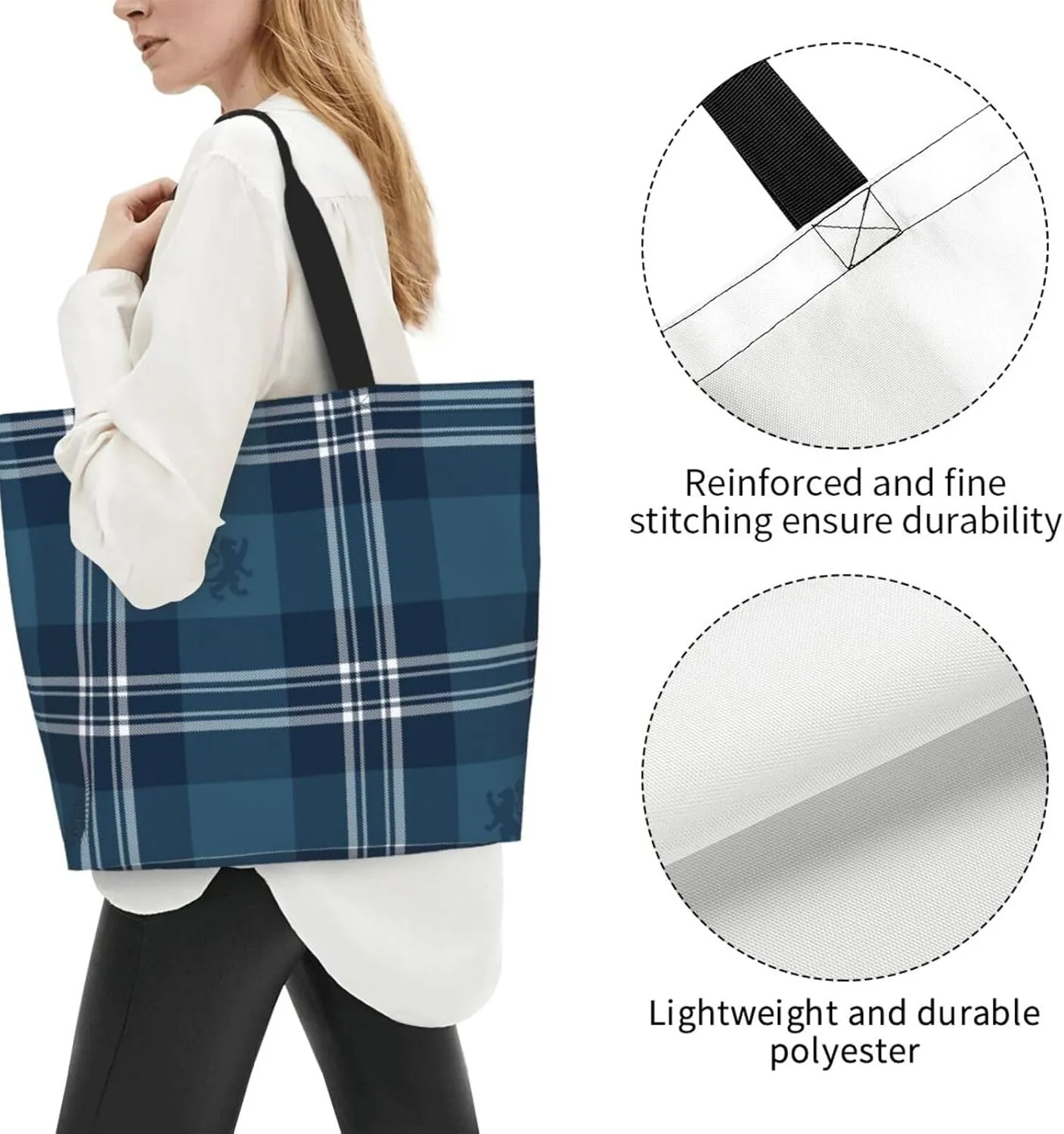 Elliot Ancient Tartan Tote Bag For Women Weekender Travel Bag Reusable Grocery Bags Large Totes Handbags