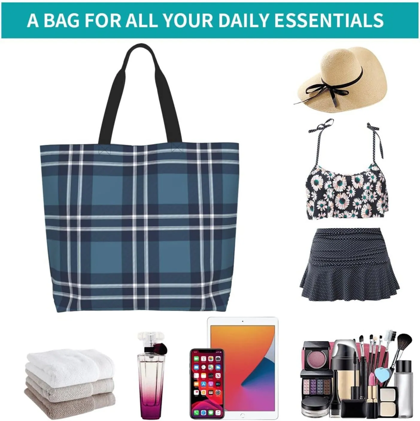 Elliot Ancient Tartan Tote Bag For Women Weekender Travel Bag Reusable Grocery Bags Large Totes Handbags