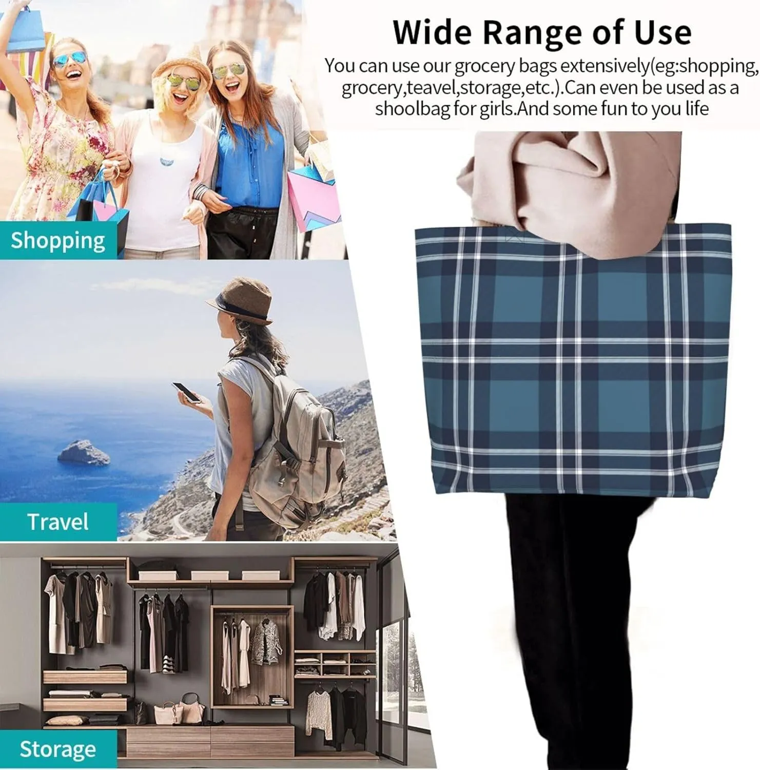 Elliot Ancient Tartan Tote Bag For Women Weekender Travel Bag Reusable Grocery Bags Large Totes Handbags
