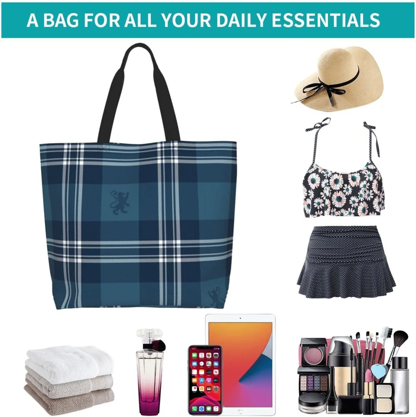 Elliot Ancient Tartan Tote Bag For Women Weekender Travel Bag Reusable Grocery Bags Large Totes Handbags