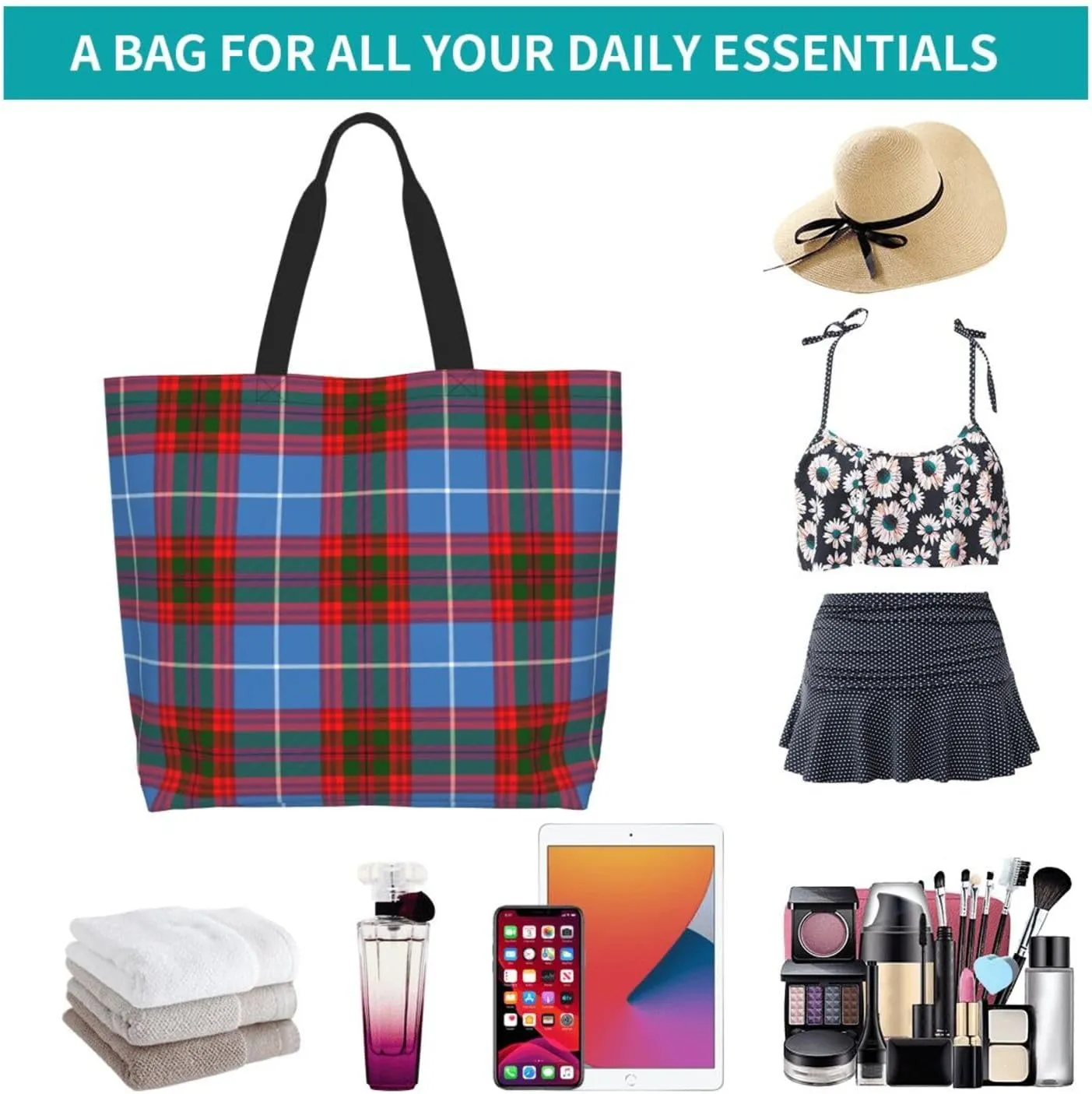 Elliot Ancient Tartan Tote Bag For Women Weekender Travel Bag Reusable Grocery Bags Large Totes Handbags