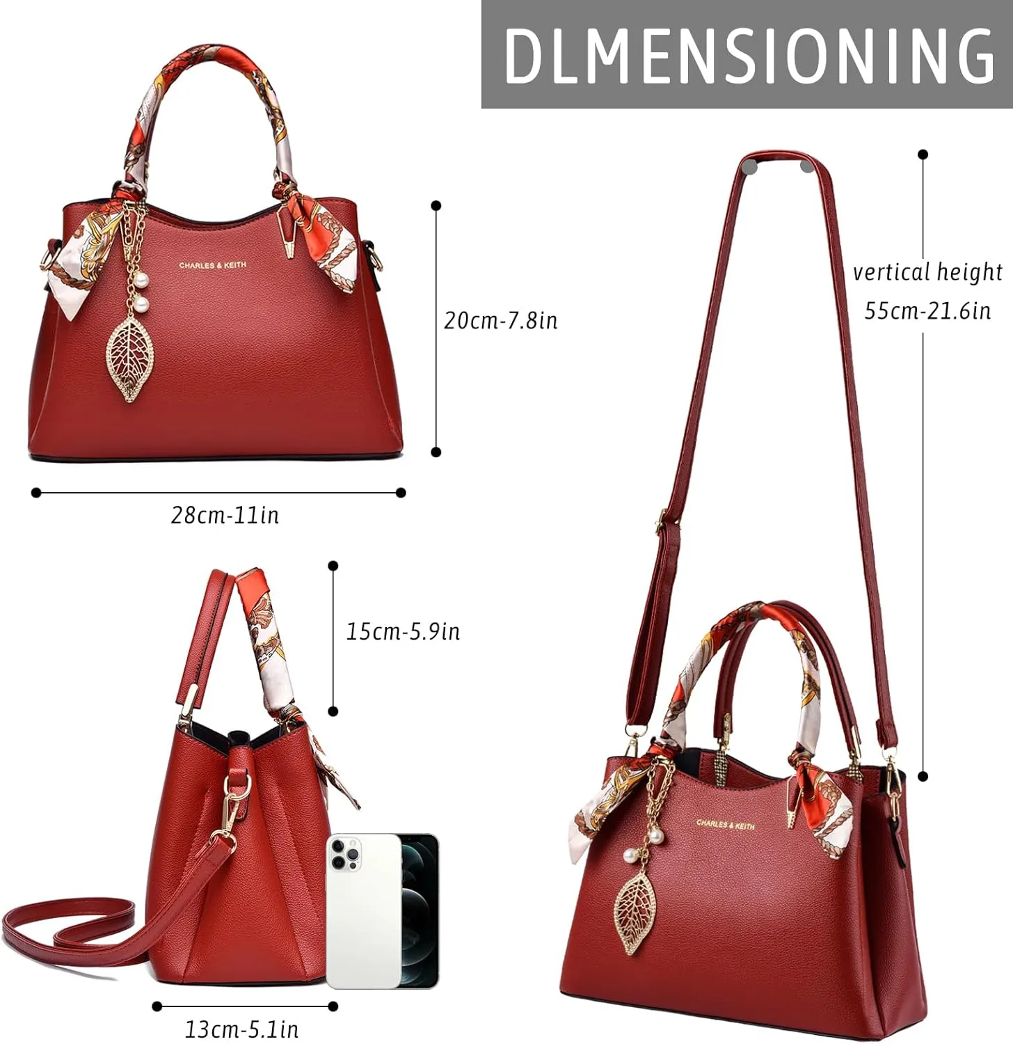 Eslcorri Women Purse Small Top Handle Satchel Bag Shoulder Tote Handbag PU Leather Lady Crossbody Hobo Bag with Charm & Scarf