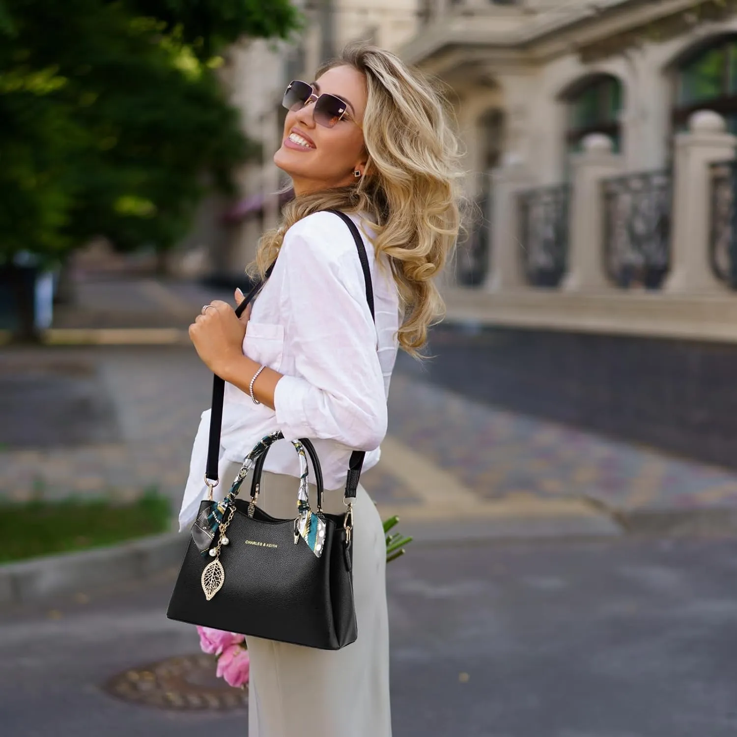 Eslcorri Women Purse Small Top Handle Satchel Bag Shoulder Tote Handbag PU Leather Lady Crossbody Hobo Bag with Charm & Scarf