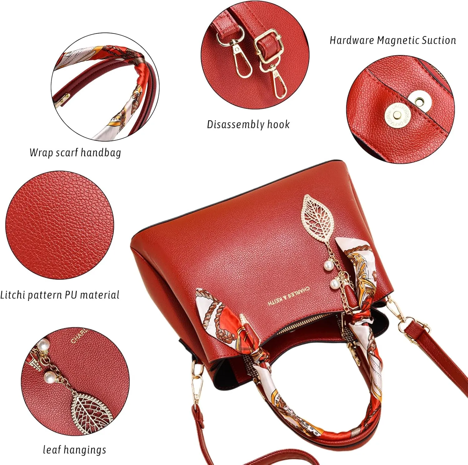 Eslcorri Women Purse Small Top Handle Satchel Bag Shoulder Tote Handbag PU Leather Lady Crossbody Hobo Bag with Charm & Scarf
