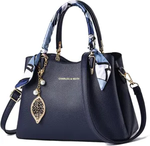 Eslcorri Women Purse Small Top Handle Satchel Bag Shoulder Tote Handbag PU Leather Lady Crossbody Hobo Bag with Charm & Scarf