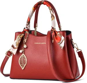 Eslcorri Women Purse Small Top Handle Satchel Bag Shoulder Tote Handbag PU Leather Lady Crossbody Hobo Bag with Charm & Scarf