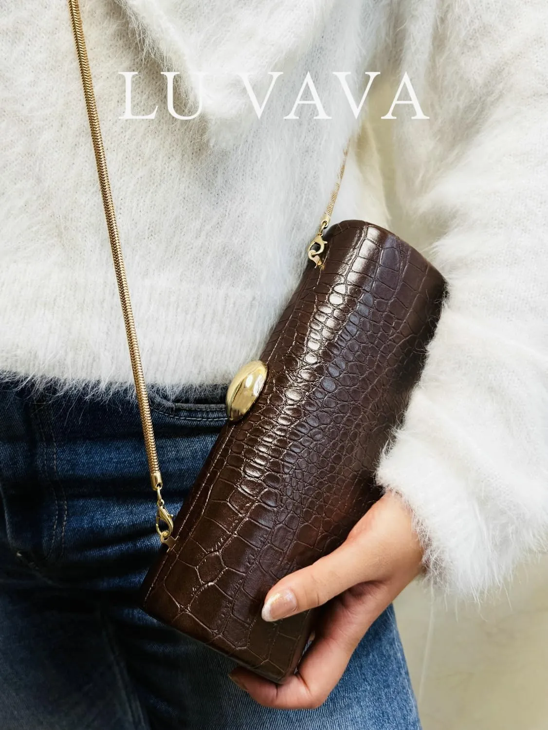 Evening Clutch Purses for Women Elegant Crocodile Embossed Shoulder Handbag PU Leather Magnet Crossbody Bag with Chain