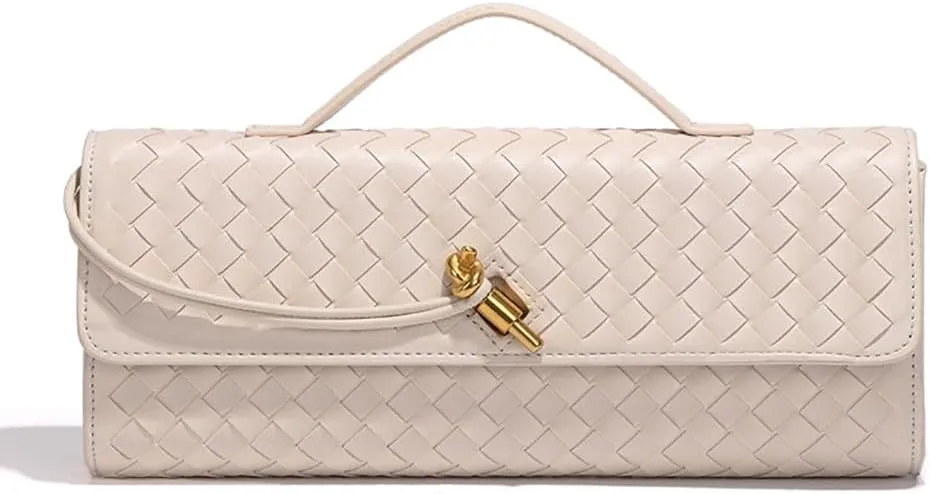 Evening Woven Crossbody Bags for Women Casual Fashion Shoulder Handbag Vegan Leather Clutch Purse