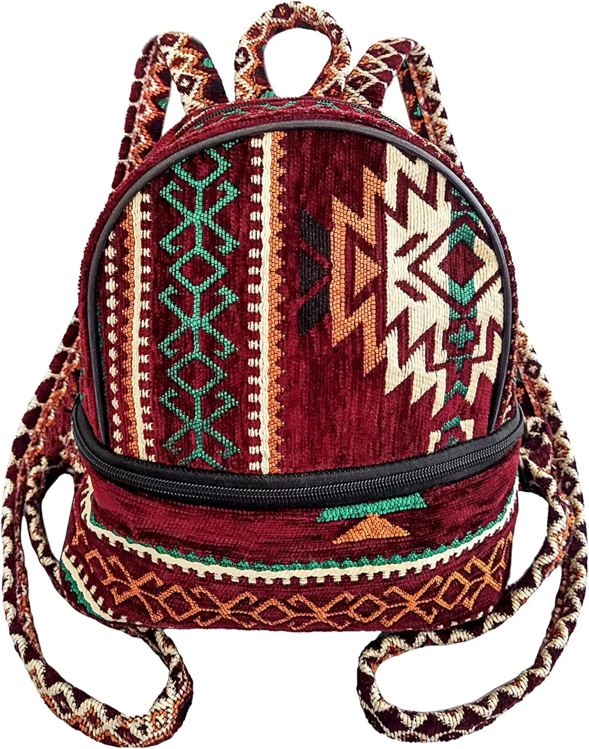 Fashion Backpack Purse for Women, Vintage Boho-Hippie Shoulder Daypack, Small Casual Bag, Ethnic Turkish Pattern Embroidered Chenille Woven Backpacks, Stylish Design Cute Travel Bags