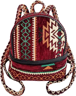 Fashion Backpack Purse for Women, Vintage Boho-Hippie Shoulder Daypack, Small Casual Bag, Ethnic Turkish Pattern Embroidered Chenille Woven Backpacks, Stylish Design Cute Travel Bags