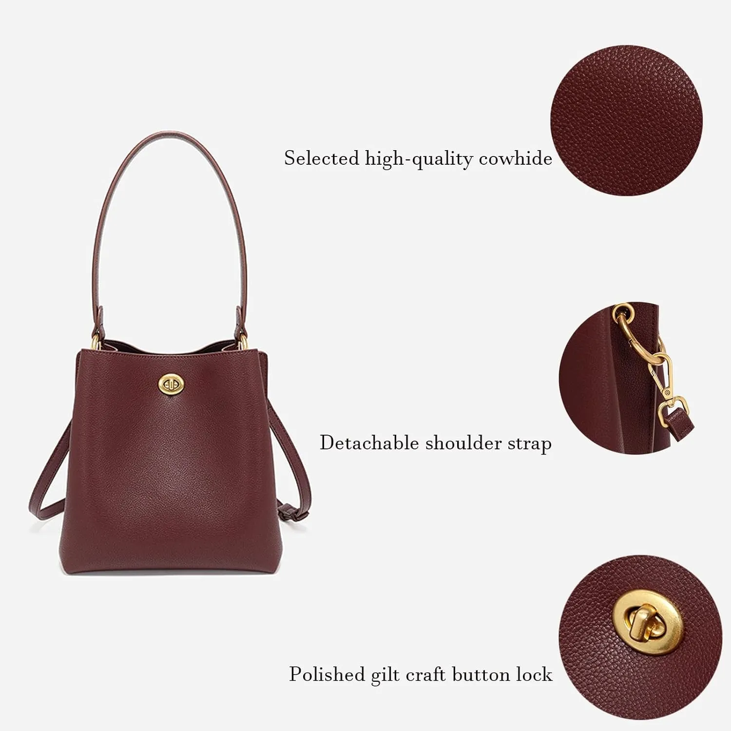 Fashion Leather Bucket Bag,Classic Large Top Handle Crossbody Handbags and Purses for Shopping Travel Business School