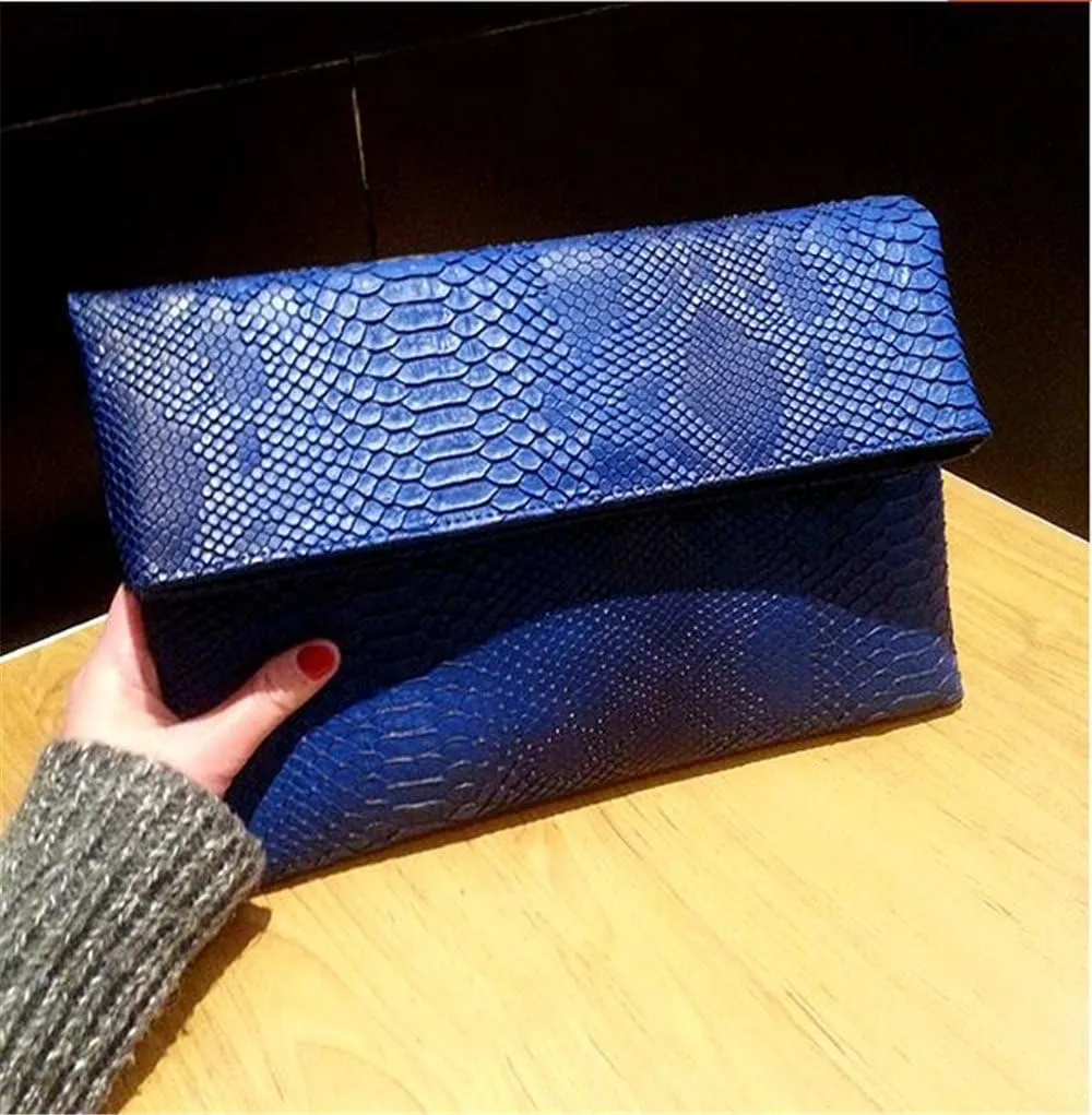 Fashion Snakeskin Envelop Clutch Purse Retro Oversized Handbags for Women