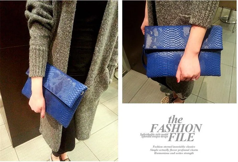 Fashion Snakeskin Envelop Clutch Purse Retro Oversized Handbags for Women