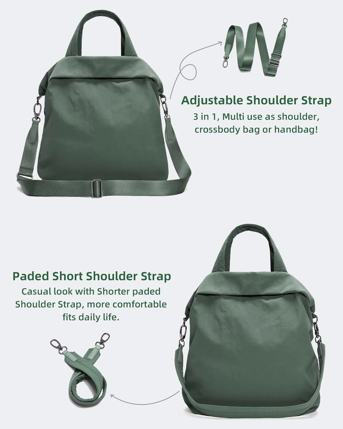 FODOKO Hobo Crossbody Bags 2.0, 19L Large Totes Handbags with Straps for Women, Multi Nylon Shoulder Bags for Travel Gym
