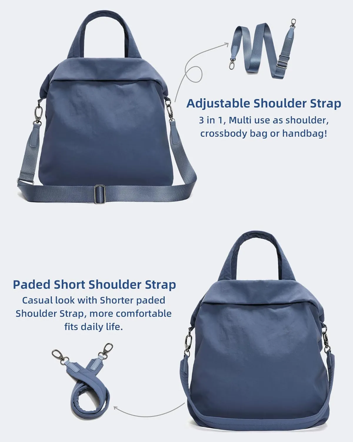 FODOKO Hobo Crossbody Bags 2.0, 19L Large Totes Handbags with Straps for Women, Multi Nylon Shoulder Bags for Travel Gym