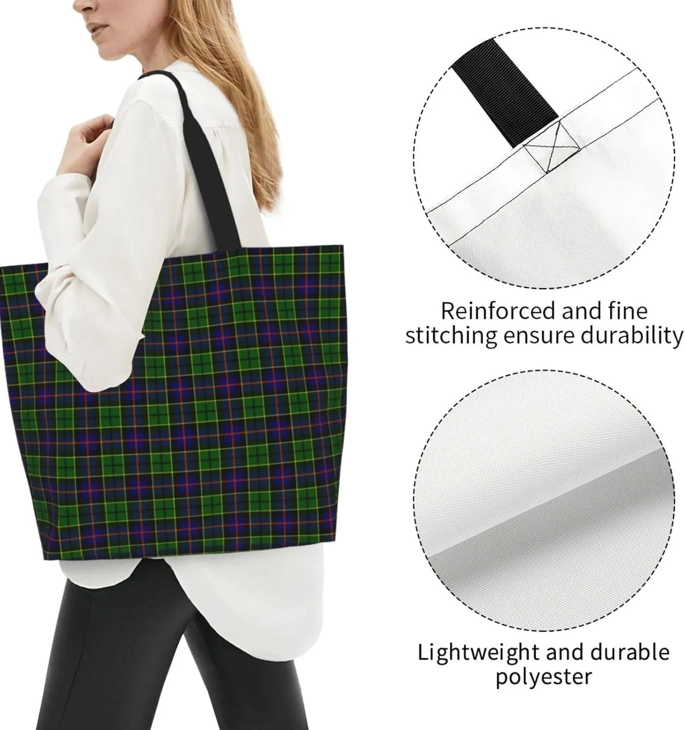 Fraser Hunting Modern Tartan Tote Bag For Women Weekender Travel Bag Reusable Grocery Bags Large Totes Handbags