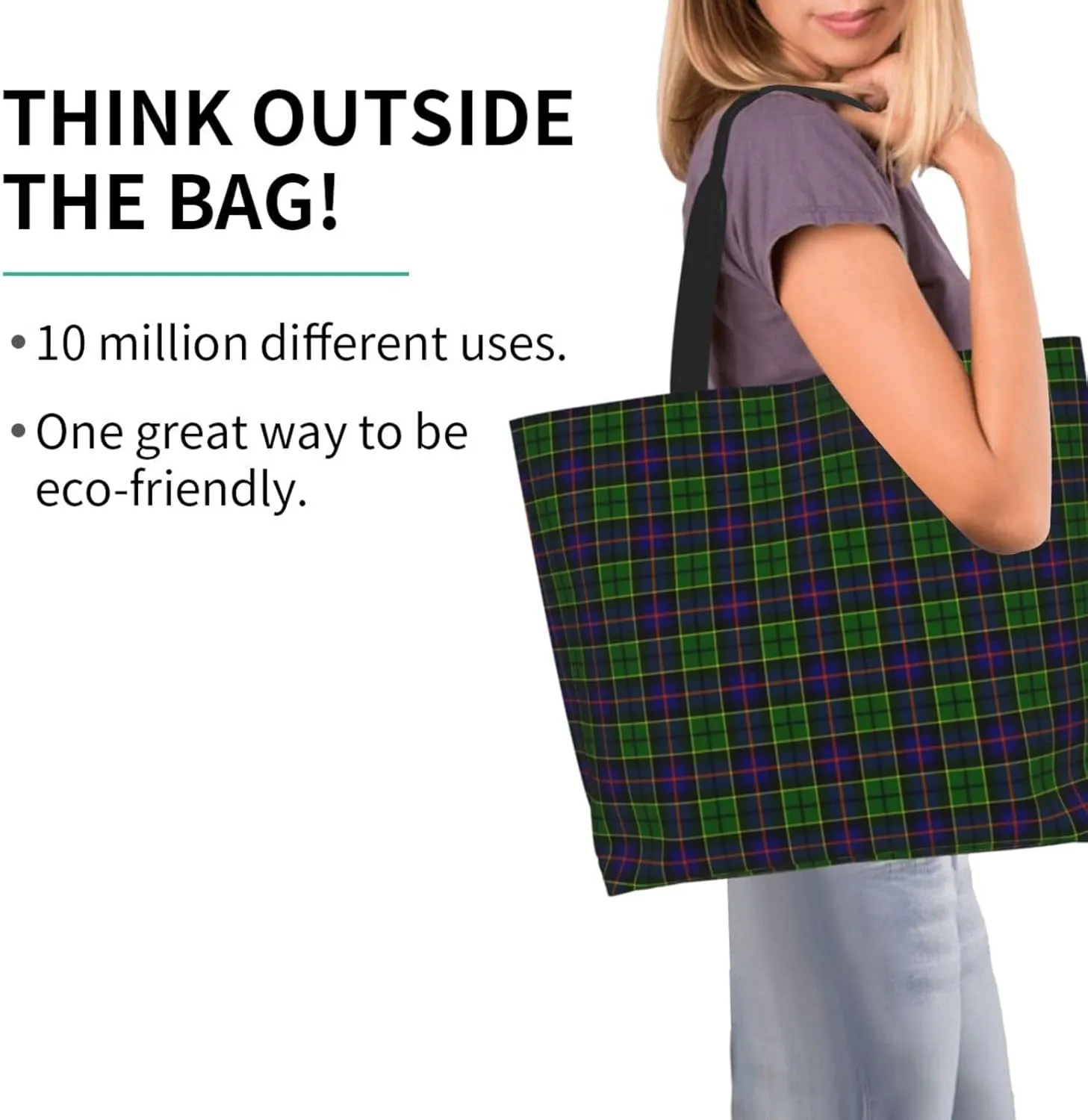 Fraser Hunting Modern Tartan Tote Bag For Women Weekender Travel Bag Reusable Grocery Bags Large Totes Handbags