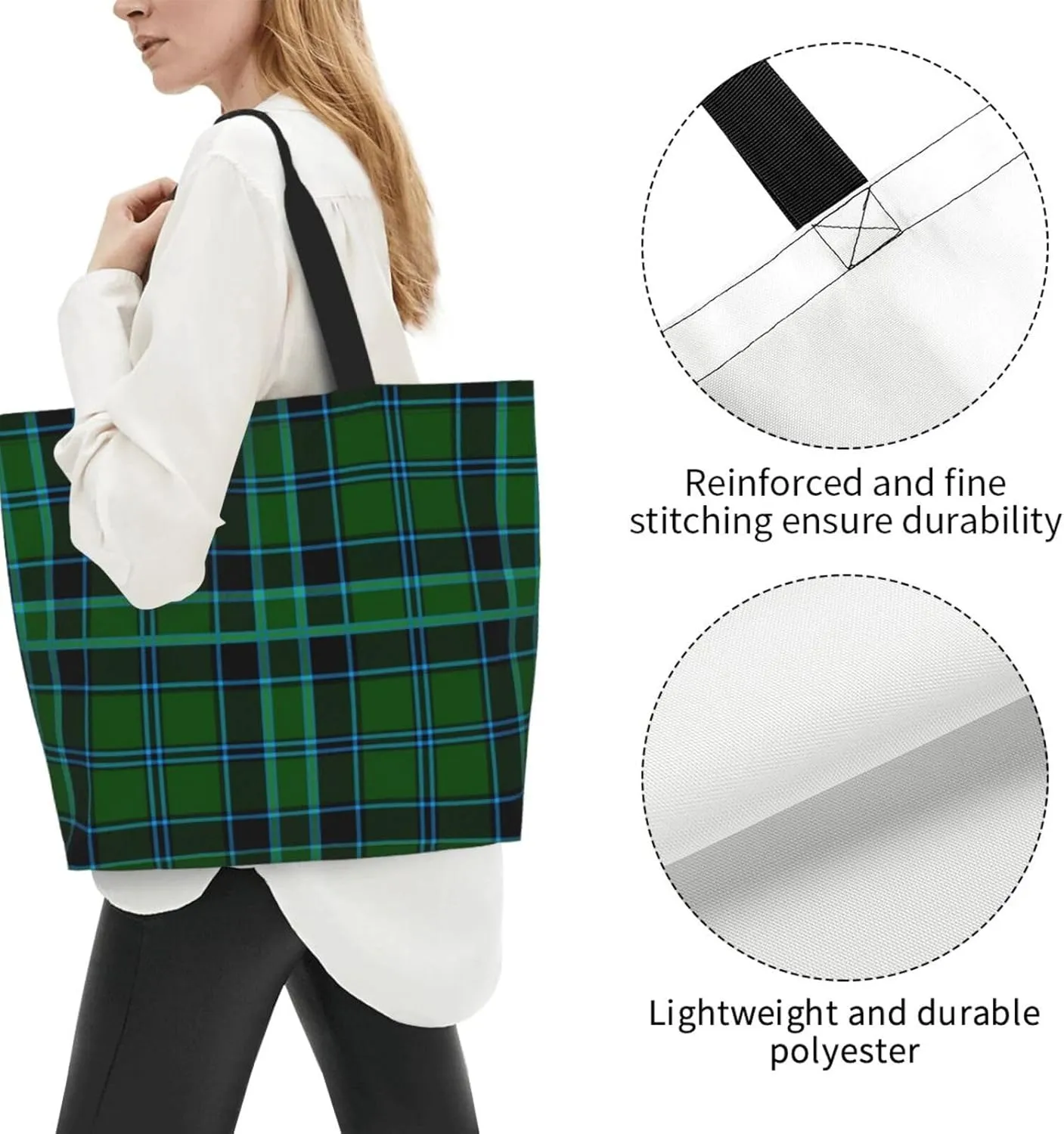 Fraser Hunting Modern Tartan Tote Bag For Women Weekender Travel Bag Reusable Grocery Bags Large Totes Handbags
