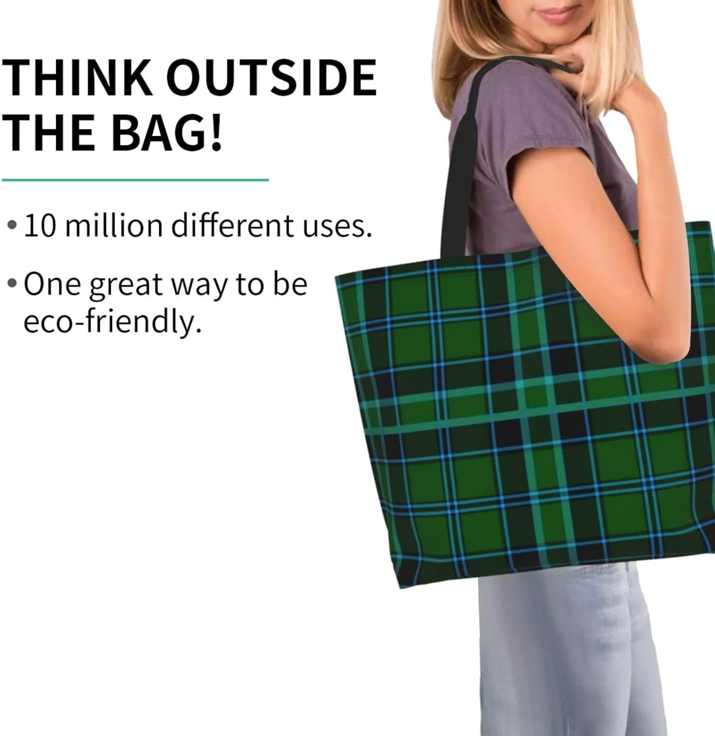 Fraser Hunting Modern Tartan Tote Bag For Women Weekender Travel Bag Reusable Grocery Bags Large Totes Handbags