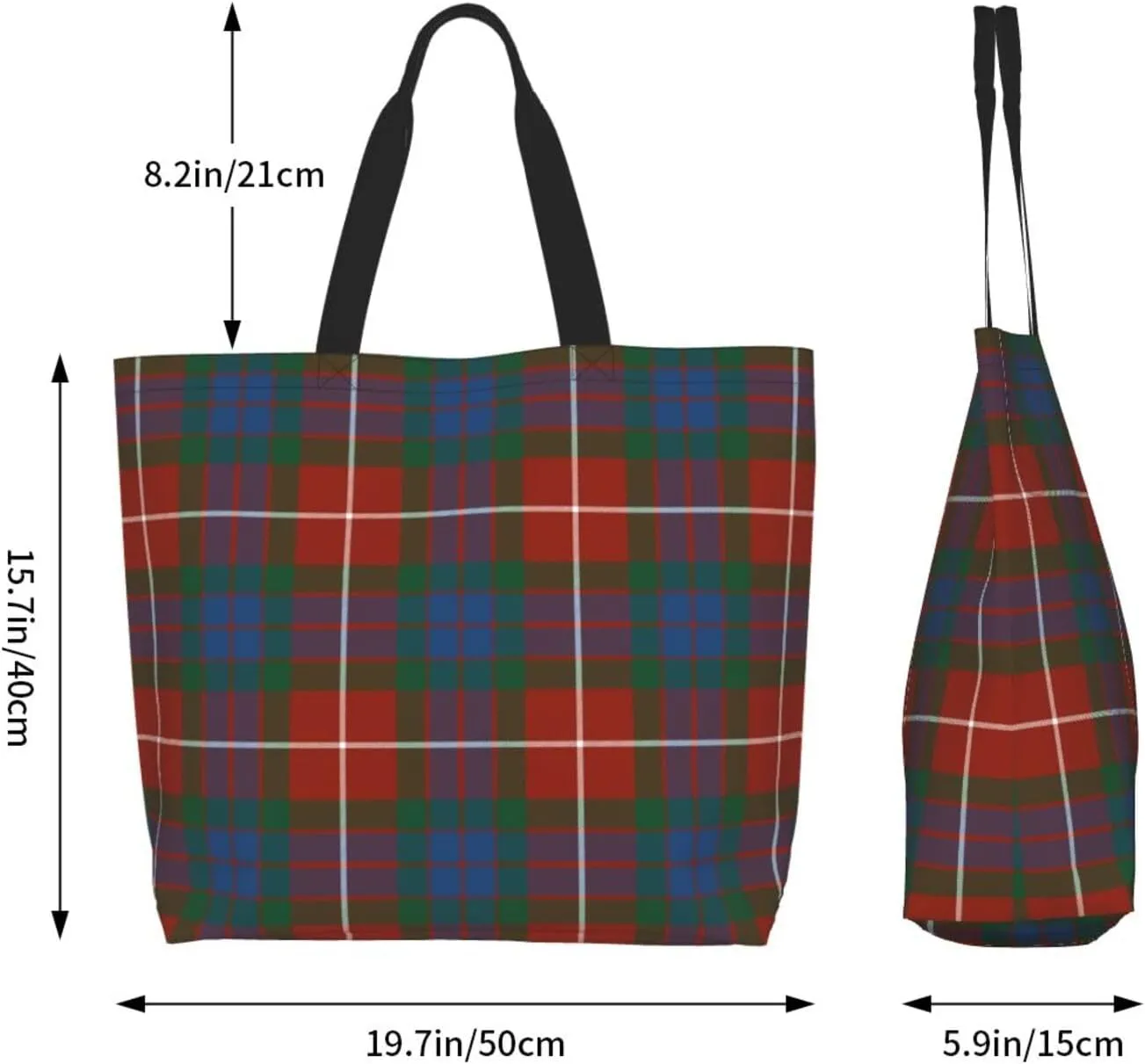 Fraser Hunting Modern Tartan Tote Bag For Women Weekender Travel Bag Reusable Grocery Bags Large Totes Handbags