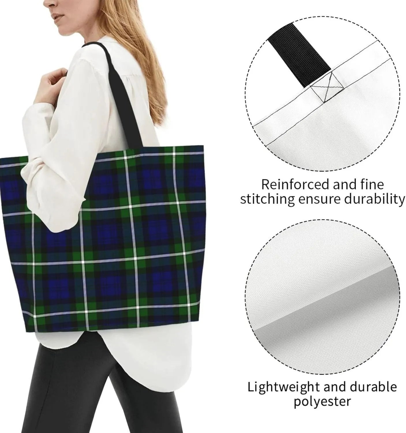 Fraser Hunting Modern Tartan Tote Bag For Women Weekender Travel Bag Reusable Grocery Bags Large Totes Handbags