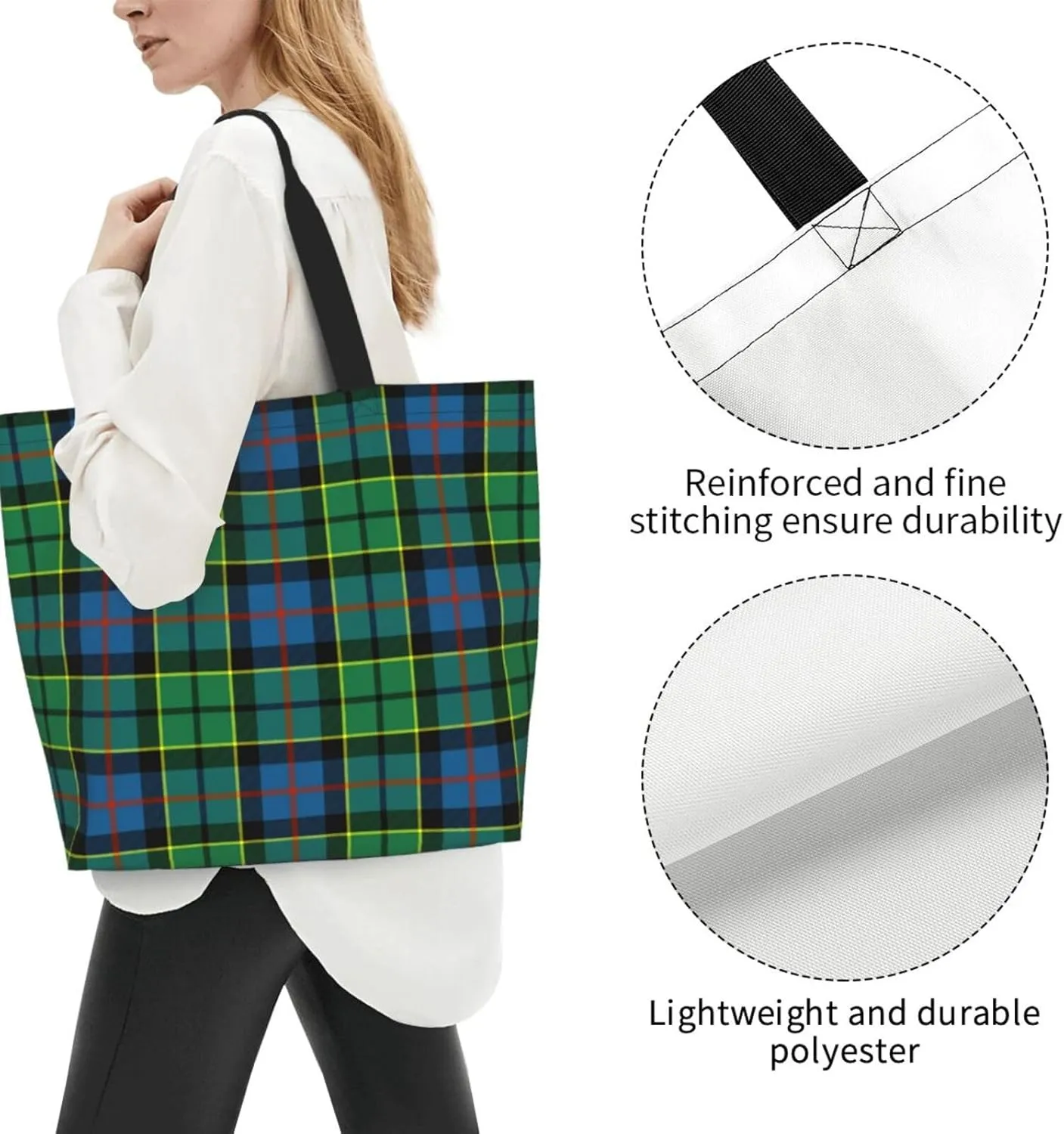 Fraser Hunting Modern Tartan Tote Bag For Women Weekender Travel Bag Reusable Grocery Bags Large Totes Handbags