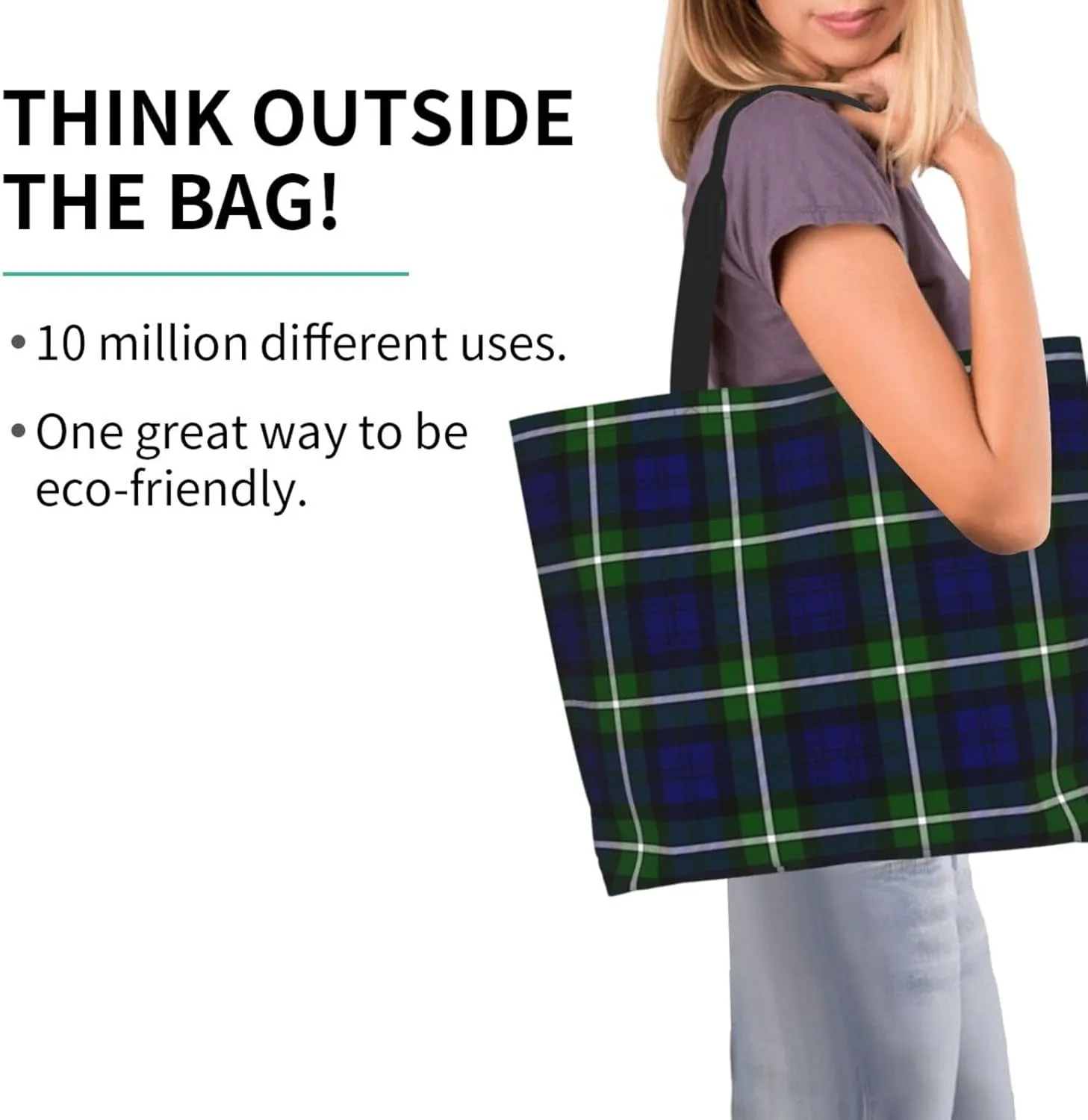 Fraser Hunting Modern Tartan Tote Bag For Women Weekender Travel Bag Reusable Grocery Bags Large Totes Handbags
